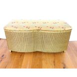 A Vintage Upholstered and Lloyd Loom Bed-end Ottoman.