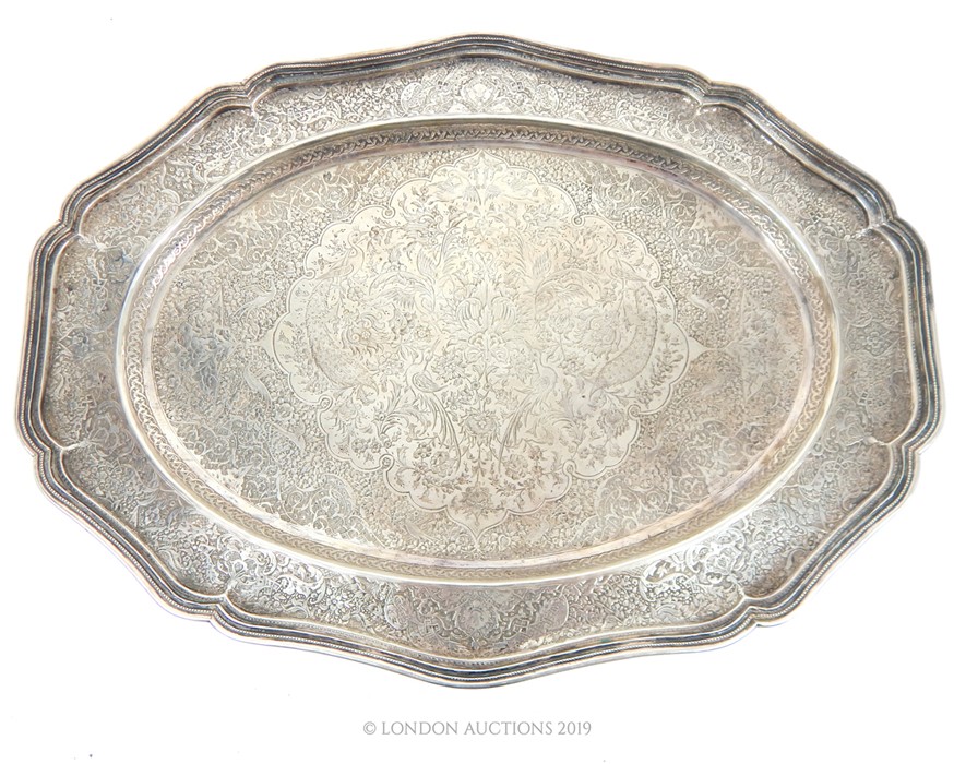 A Continental Hallmarked Silver Qajar Persian Tray With Foliate And Fowl Design