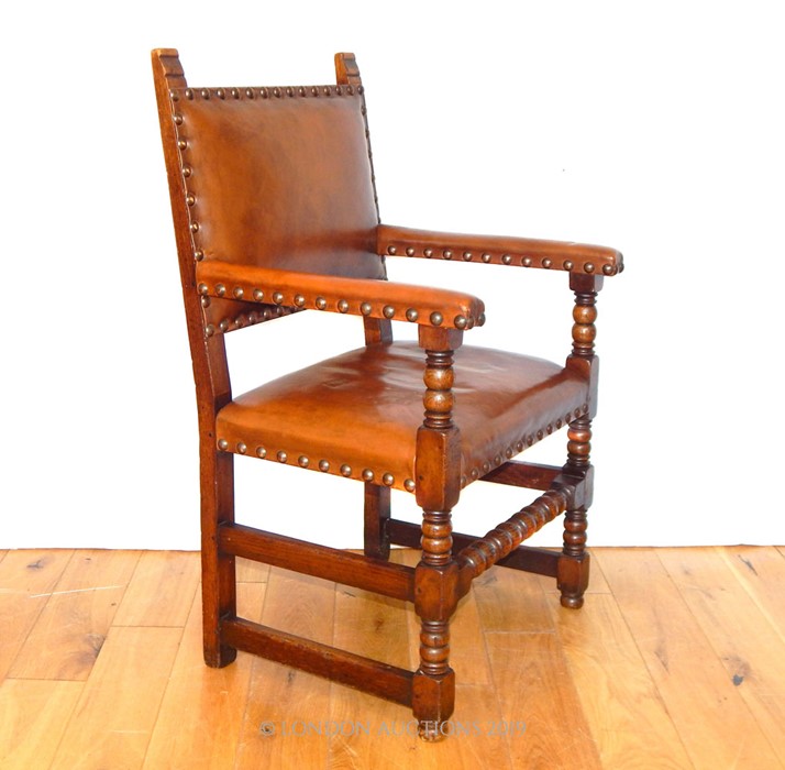 A 17th Century Style Leather Upholstered Elm Arm Chair. - Image 2 of 2