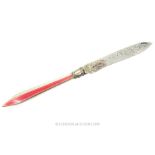 A Sterling Silver Early Victorian Letter opener With A Thin Pink Enamel Sided Grip