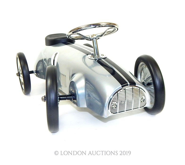 A Silver Metal Ride-On Number 1 Retro Sports Car - Image 2 of 2