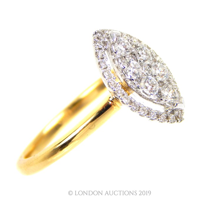 A 18 Carat Yellow Gold Marquise Shaped Diamond Cluster Ring. - Image 3 of 4