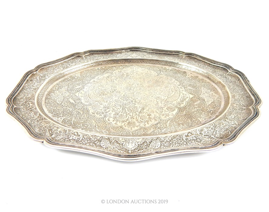 A Continental Hallmarked Silver Qajar Persian Tray With Foliate And Fowl Design - Image 3 of 4