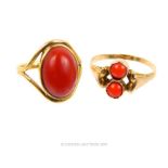 Two Gold And Coral Rings