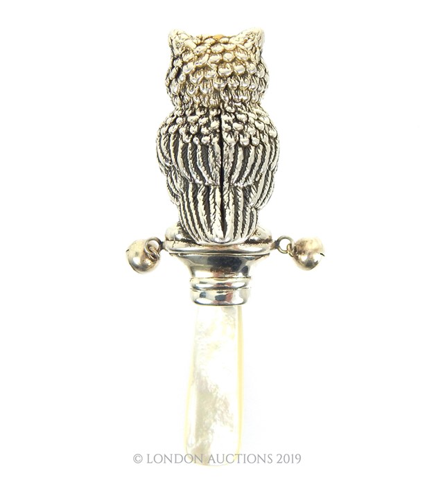 A Silver Owl Shaped Babies Rattle. - Image 3 of 3