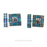 A Pair Of Silver And Enamel Tiffany Style Cuff-Links.