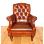 A Laura Ashley "Lancaster" Brown Leather, Button Back Arm Chair.