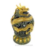 A Gilt Bronze Chinese Incense Burner Depicting A Dragon