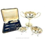 A Quantity Of Silver To Include A Cased Vanity Set And More.