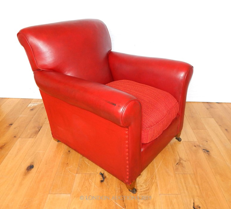 A Red Leather Arm Club Chair - Image 2 of 2