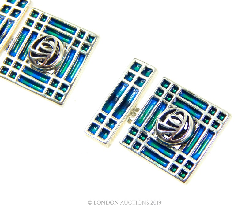 A Pair Of Silver And Enamel Tiffany Style Cuff-Links. - Image 2 of 2