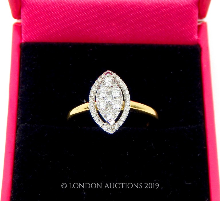 A 18 Carat Yellow Gold Marquise Shaped Diamond Cluster Ring. - Image 4 of 4