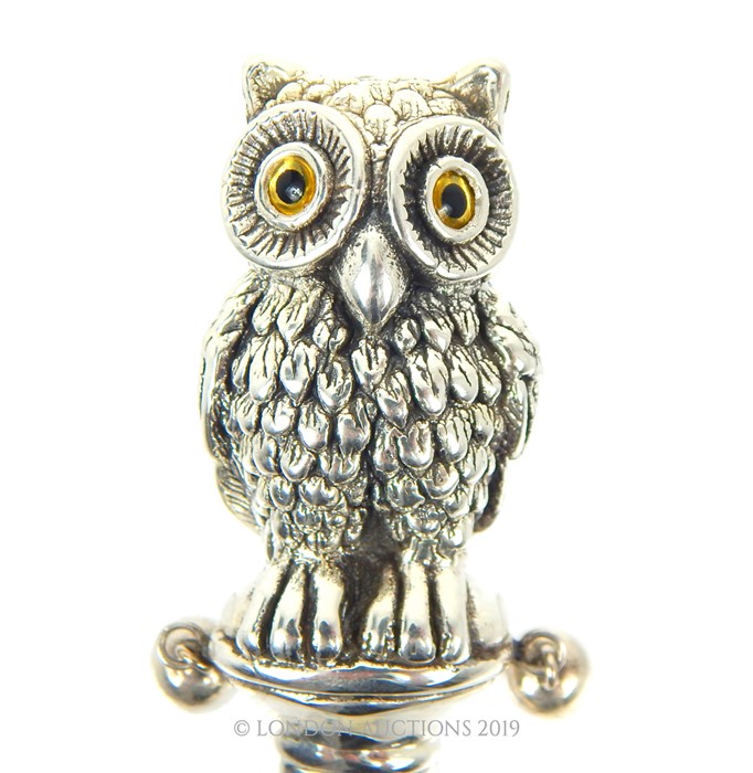 A Silver Owl Shaped Babies Rattle. - Image 2 of 3