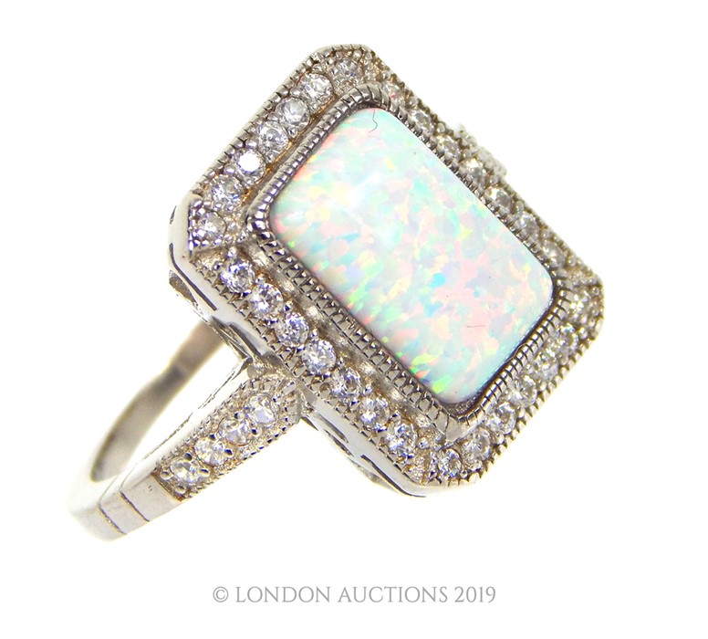 A Silver Cubic Zirconia Opal Panelled Ring. - Image 3 of 3