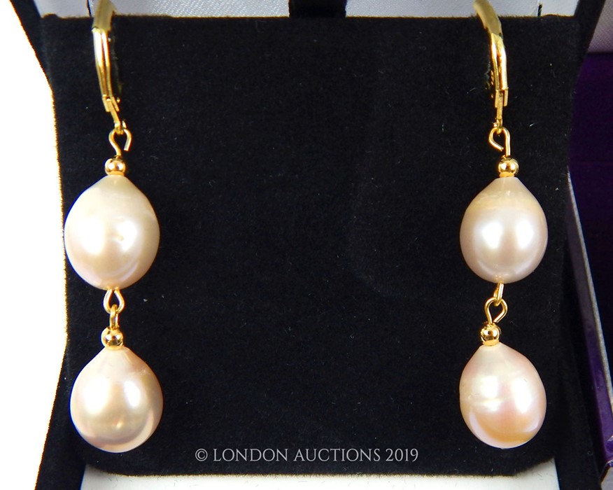 Two Pairs Of Pearl Drop Earrings. - Image 2 of 3