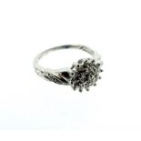 A Vintage 9 Carat White Gold Diamond Cluster Ring.