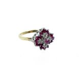 A 9ct Yellow Gold Ruby And Diamond Stepped Cluster Ring