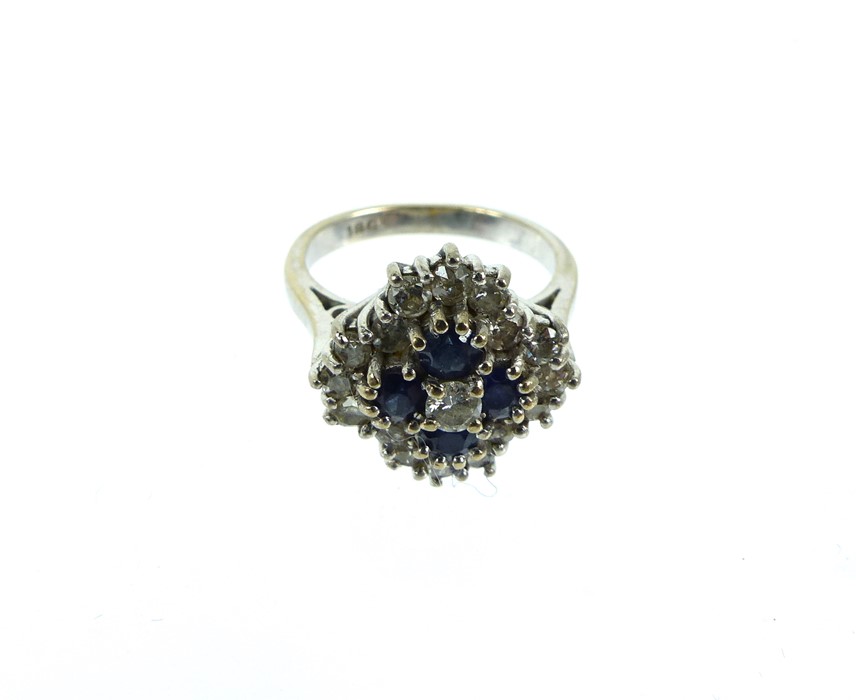 A Large 18ct White Gold Stepped Cluster Ring With Dark Sapphire And Diamond - Image 2 of 2