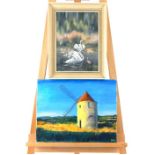 Two 20th Century Oils On Canvas, One Of A Windmill Scene And One Of Swans