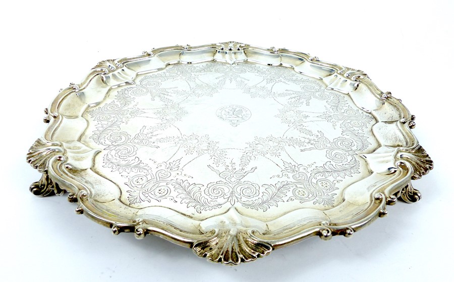 A Victorian Sterling Silver Heraldic Tray