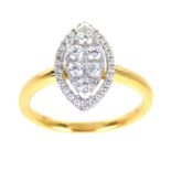 A 18 Carat Yellow Gold Marquise Shaped Diamond Cluster Ring.