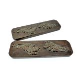 A Pair Of Chinese Hardwood Carved Pieces With Opposing Guardian Dogs