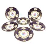 A Set Of Six Crown Staffordshire Blue Glaze And Gilt Plates