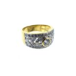 A Large Thick Banded 18ct Gold And Diamond Ring
