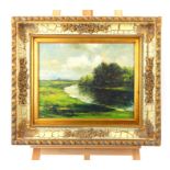 An Oil On Canvas Landscape Of A River Scene