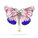 A Silver And Plique A Jour Butterfly Brooch.