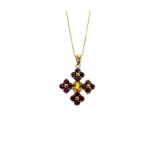 a Vintage 9 Carat Gold Ruby And Sapphire Pendant On 9 Carat Box Link Chain.