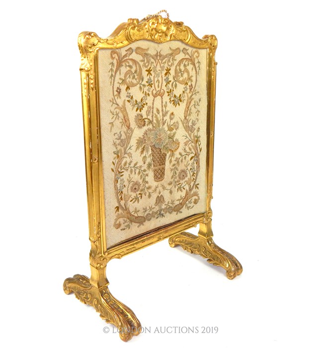 A Late 19th Century French Gilt Fire Screen With Needle Point Removable Panel. - Image 2 of 2