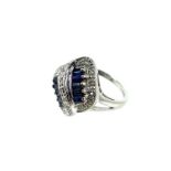 A Vintage 9 Carat White Gold Sapphire And Diamond Ring.