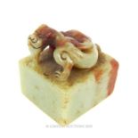 Chinese Qing Dynasty Jade Carving Of A Dragon On A Block