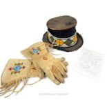 Pair Of Native American Indian Gloves & Hat From Buffalo Bills Wild West Show With Provenance