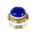 A White Metal Lapis Lazuli Ring.