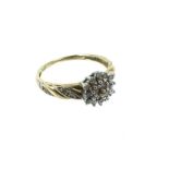 A 9ct Gold Diamond Round Faced Cluster Ring With Encrusted Band