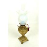 A Vintage Brass And Opalised Glass Gas Lamp