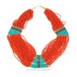 A Coral And Turquoise Bead Necklace