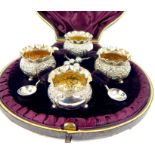 Antique Cased Set Of Sterling Silver Salts Set.