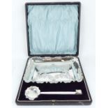 A Large Walker And Hall Cased Silver Plate Dish And Spoon