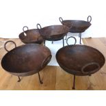 Five Various Sizes Kadai Metal Bowls.