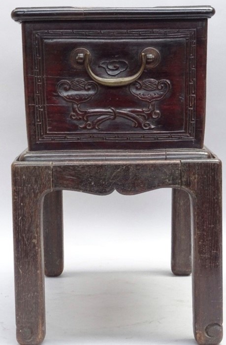 AN 18TH CENTURY CHINESE CARVED ZITAN SCHOLARS BOX. - Image 3 of 6