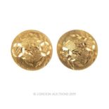 A Pair Of Gold/Yellow Metal Disc Earrings