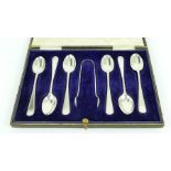 An Antique Cased Set Silver Victorian Tea Spoons And Sugar Nips.