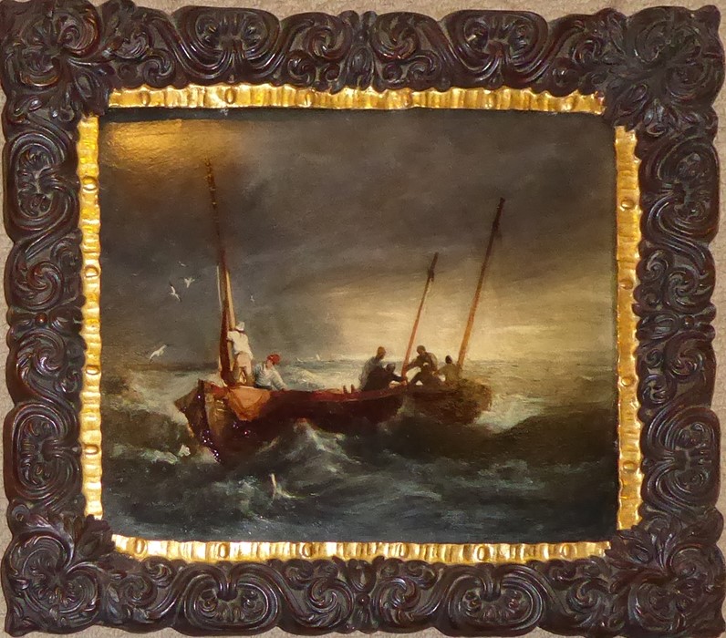 CRICLE OF J M W TURNER, A 19TH CENTURY OIL ON BOARD, MARINE SEASCAPE.