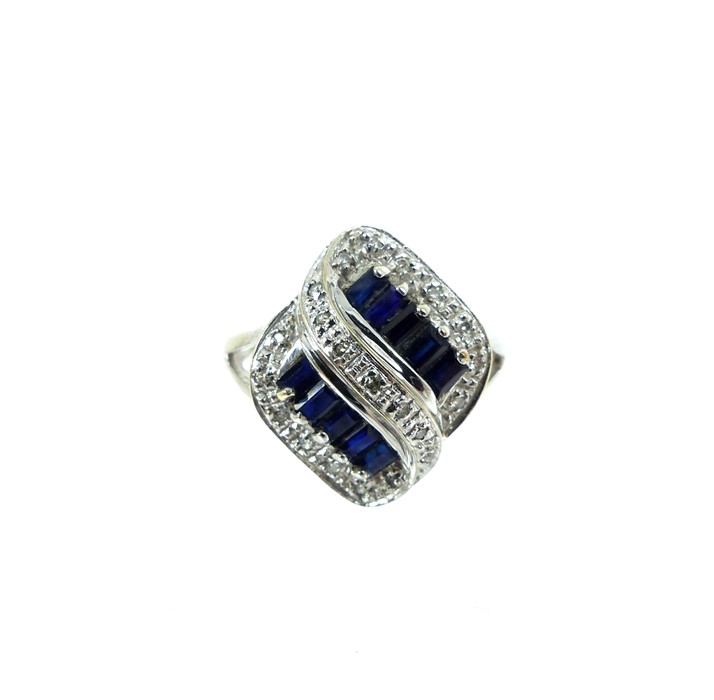 A Vintage 9 Carat White Gold Sapphire And Diamond Ring. - Image 2 of 2