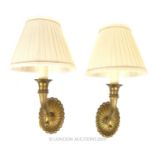 A Pair Of Single Stem Wall Sconces With Shades