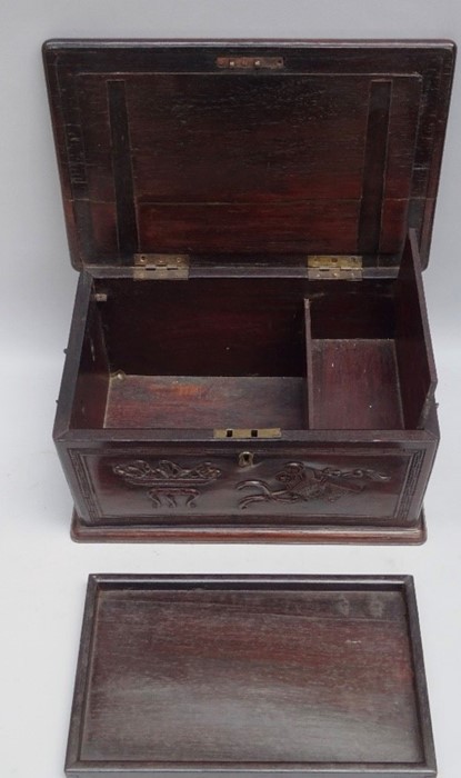 AN 18TH CENTURY CHINESE CARVED ZITAN SCHOLARS BOX. - Image 6 of 6