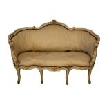 MANNER OF NICOLAS HEURTAUT, AN 18TH CENTURY FRENCH LOUIS XV PAINTED & PARCEL GILTWOOD CANAPE/SETTEE